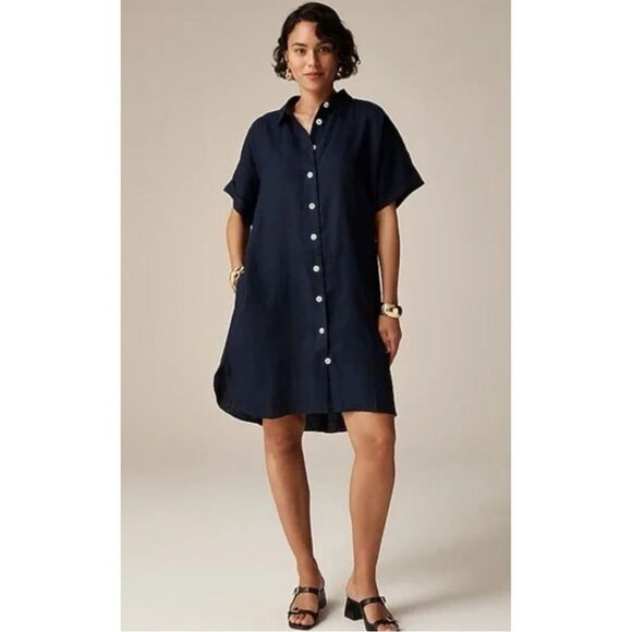 J. Crew NWT Capitaine Shirtdress in Navy Linen Size XS - Belt Not Included - Picture 1 of 11